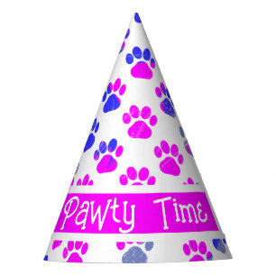 Gorro De Fiesta Silueta de pata de animal azul rosa papel rosa de