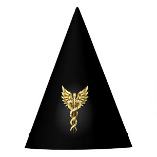 Gorro De Fiesta Símbolo poligonal de oro Caduceus
