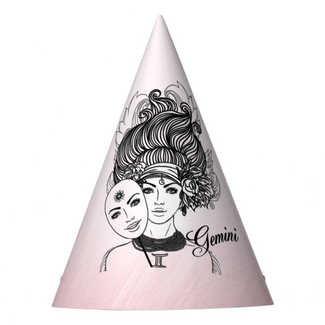 Gorro De Fiesta Símbolo zodiaco génito y rosa Rótulo (Anverso)