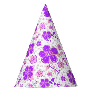 Gorro De Fiesta Simple estampa de acuarela floral púrpura y rosa