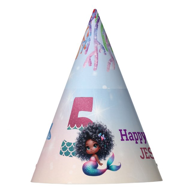 Gorro De Fiesta Sirena afroamericana 5° cumpleaños (Anverso)