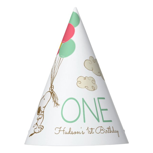 Gorro De Fiesta Snoopy and Balloons Primer cumpleaños (Anverso)