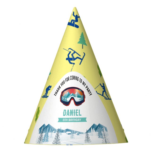 Gorro De Fiesta Snowboard de la fiesta de cumpleaños del esquí (Anverso)