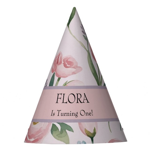 Gorro De Fiesta Soft Pastel Floral Personalized Birthday (Anverso)