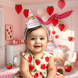 Gorro De Fiesta Strawberries and pink bow Berry First Birthday    