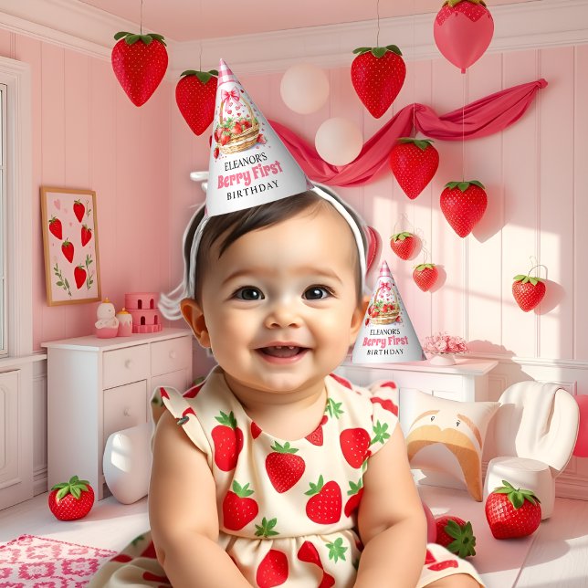 Gorro De Fiesta Strawberries and pink bow Berry First Birthday     (Subido por el creador)