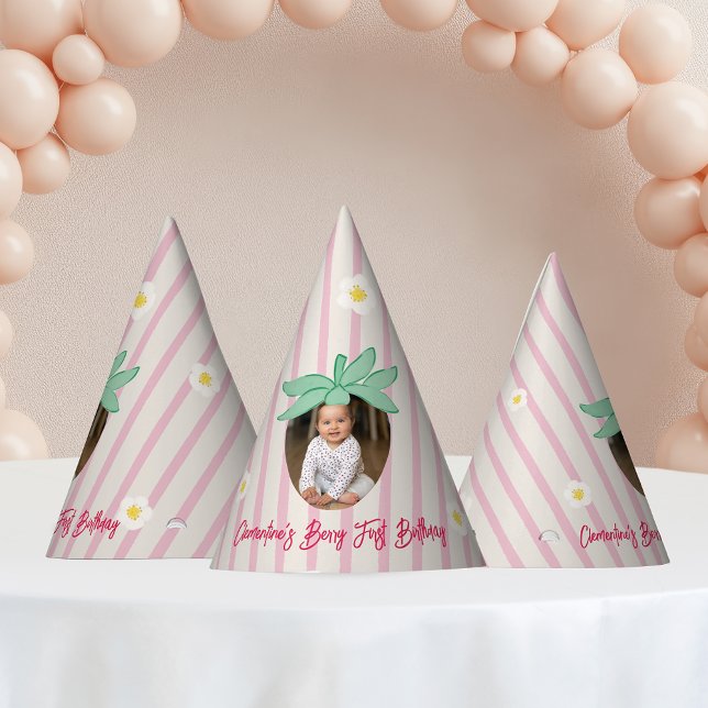 Gorro De Fiesta Strawberry First Birthday Party Hat with Photo (Subido por el creador)