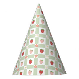 Gorro De Fiesta Strawberry Gingham Pastel Green Kids