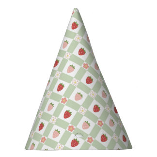 Gorro De Fiesta Strawberry Gingham Pastel Green Kids