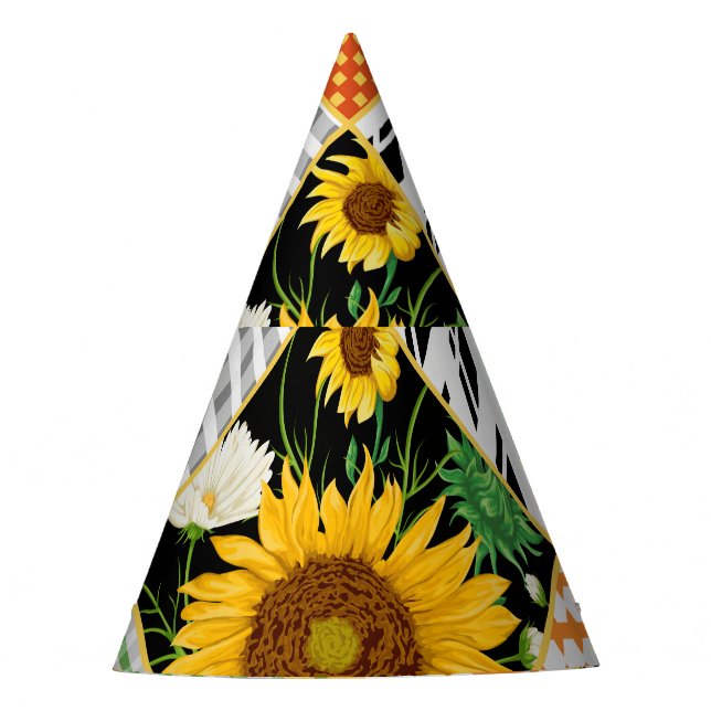 Gorro De Fiesta Sunflowers Chamomile, Patchwork Watercolor. (Anverso)