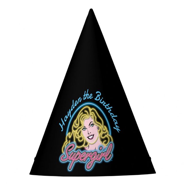 Gorro De Fiesta Supergirl Retro Neon Lights Graphic (Anverso)
