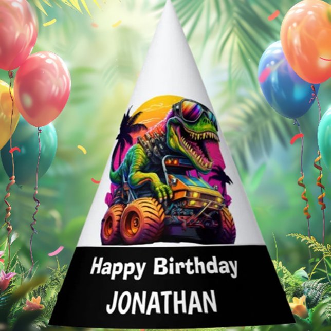 Gorro De Fiesta T Rex Monster Truck Feliz cumpleaños (Perfect for roaring fun, vibrant colors, and unforgettable memories.)