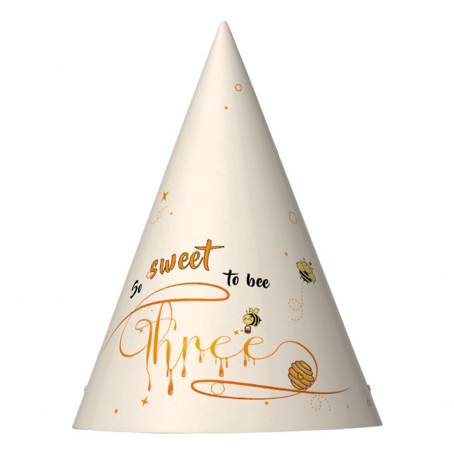Gorro De Fiesta Tan Dulce Ser Tres Cumpleaños Cute Honey Bee 3 (Anverso)