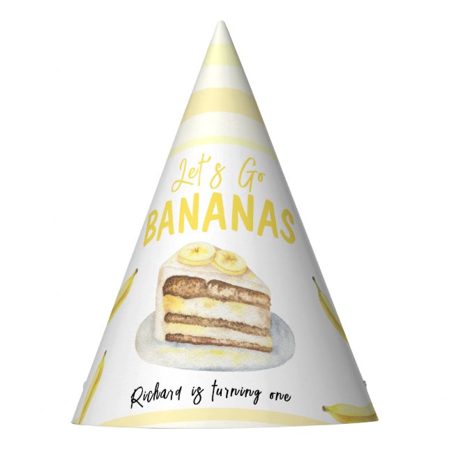 Gorro De Fiesta Tarta de cumpleaños de plátano con acuarela Fiesta (Anverso)