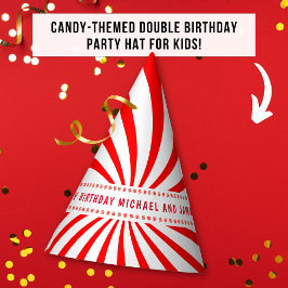 Gorro De Fiesta Tema de Caramelo Cumpleaños Celebración Rojo Blanc