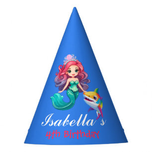 Gorro De Fiesta Tiburón de sirena crudo arco iris Niños cumpleaños