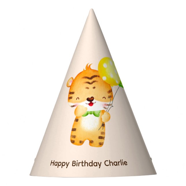 Gorro De Fiesta Tigre bebé con globo, cumpleaños (Anverso)