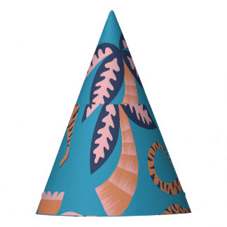 Gorro De Fiesta Tigre retro, palmera, patrón de flor