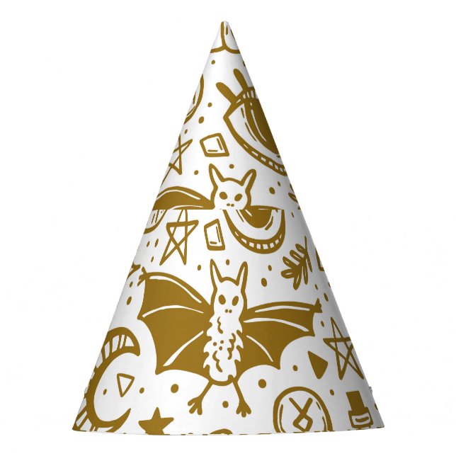 Gorro De Fiesta Tinta dorada de Halloween, patrón de silueta sin f (Anverso)