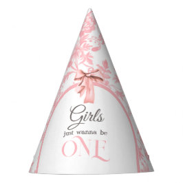 Gorro De Fiesta Toile de Jouy Girl Pink Bow First 1st Birthday