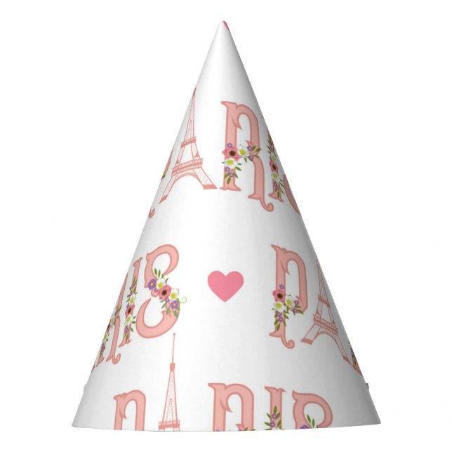 Gorro De Fiesta Torre Eiffel rosa Silueta París Flores Francesa (Anverso)