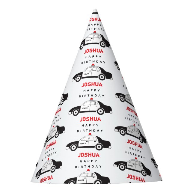 Gorro De Fiesta Toy Police Car Custom Name Kids Birthday (Anverso)
