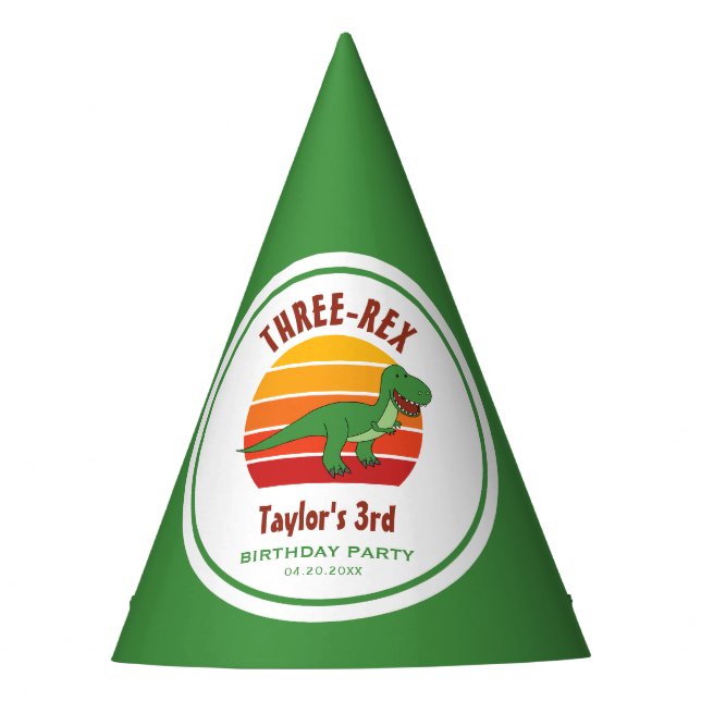 Gorro De Fiesta Tres Rex Dinosaurio Género Diversión Neutral Terce (Anverso)