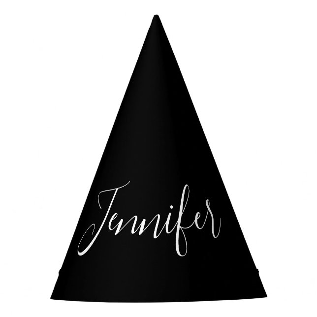 Gorro De Fiesta Tu nombre | Elegante guión blanco sobre negro (Anverso)