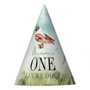 Gorro De Fiesta Un afortunado pato acuarela niño primer cumpleaños