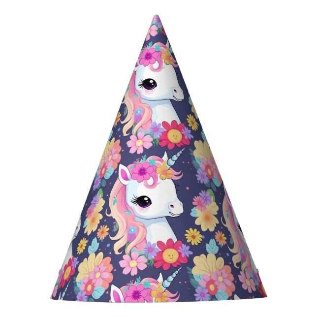 Gorro De Fiesta Unicornio blanco adorable con flores (Anverso)