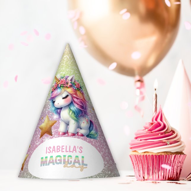 Gorro De Fiesta unicornio mágico arcoíris brillo  (Subido por el creador)