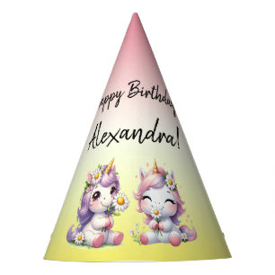 Gorro De Fiesta Unicornios y margaritas, "Feliz cumpleaños"