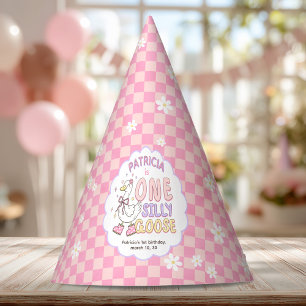 Gorro De Fiesta Uno Silly Goose Rosa - Cumpleaños Primera Niña Ret