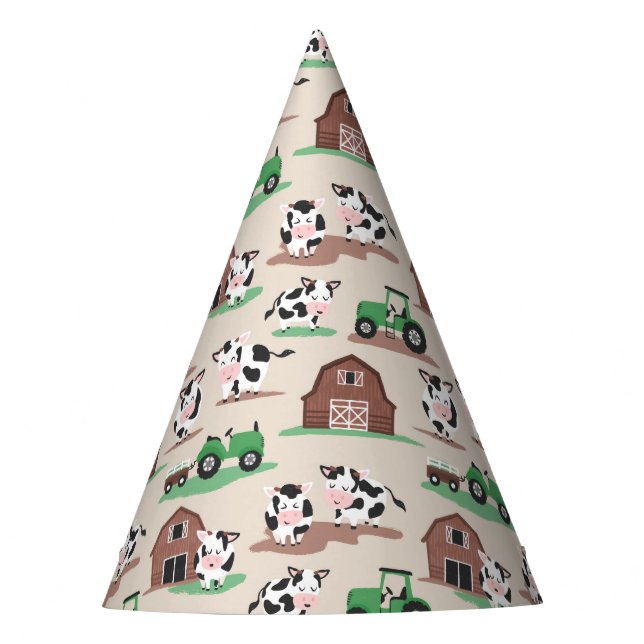 Gorro De Fiesta Vacas en el Granero y Tractores Cumpleaños (Anverso)