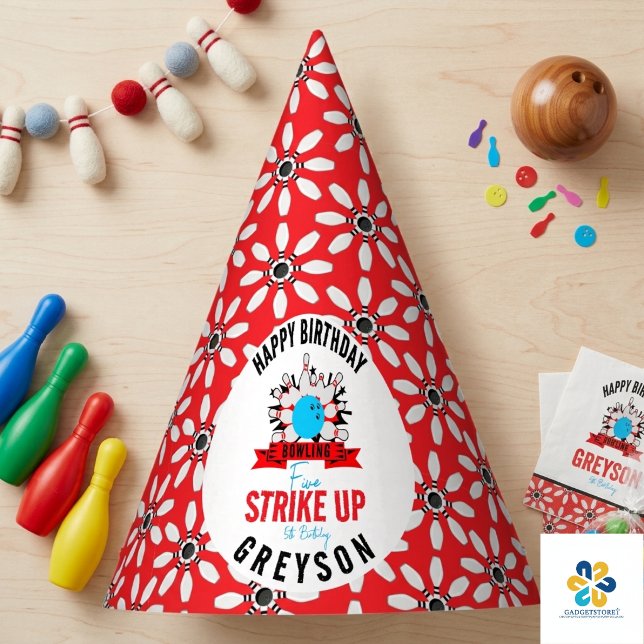 Gorro De Fiesta ¡Vamos a Bowling! Fiesta de Cumpleaños Divertida p (Let’s Bowl! Fun Kids 5th Birthday Party Bowling Hat)