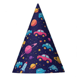 Gorro De Fiesta Viaje Espacial de Niños con Cohetes y Autos