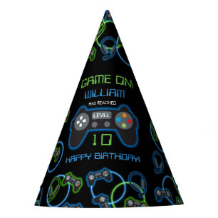 Gorro De Fiesta Videojuego Neon Blue & Green Birday Party
