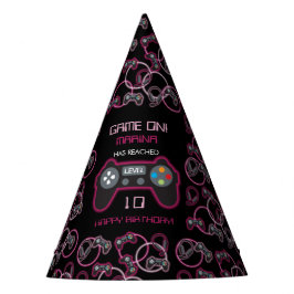 Gorro De Fiesta Videojuego Neon Pink Girls Birday Party