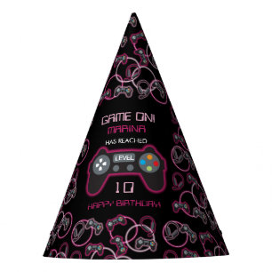 Gorro De Fiesta Videojuego Neon Pink Girls Birday Party