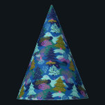 Gorro De Fiesta Vintage Blue Winter Christmas Tree Forest<br><div class="desc">Árbol de nieve de siempre verde con luces de colores,  preparado para la temporada festiva.</div>