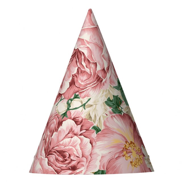 Gorro De Fiesta Vintage Garden Rosas y Hydrangeas Patrón floral (Anverso)