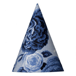 Gorro De Fiesta Vintage Toile floral No.1 de los azules añiles