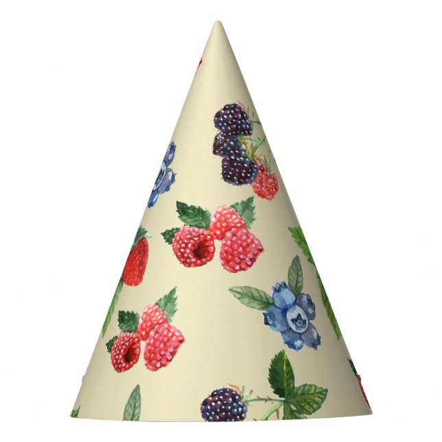 Gorro De Fiesta Watercolor Fresa Raspberry Curva Patrón (Anverso)