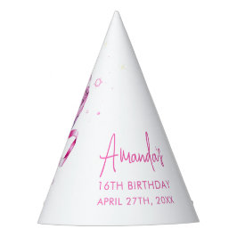 Gorro De Fiesta Watercolor Pink Disco Coquette Sweet 16 Cumpleaños