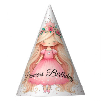 Gorro De Fiesta Watercolor Pink Princess Birday Party Cute