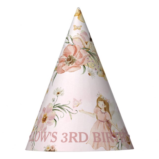 Gorro De Fiesta Whimsical Fairies Wildflower Meadow Cumpleaños (Anverso)