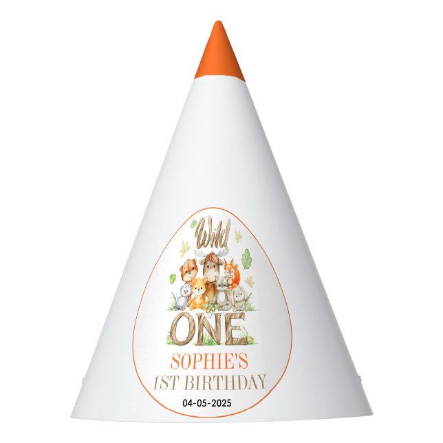 Gorro De Fiesta Wild One Animal 1st Birthday Party | Safari Jungle (Anverso)