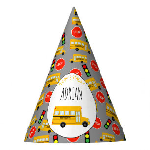 Gorro De Fiesta Yellow School Bus Stop Rótulo Traffic Light Cumple