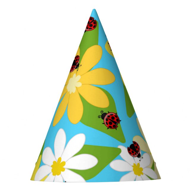 Gorro De Fiesta Yellow White Flowers Red Ladybug Beetle (Anverso)