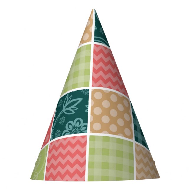 Gorro De Fiesta Zigzag, Chevron, Gingham, Puertos Polka, Patchwork (Anverso)